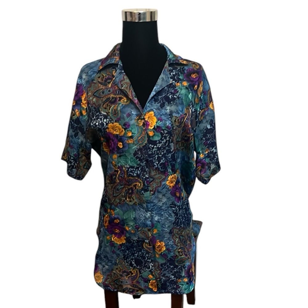 Vintage Victoria’s Secret Gold Label Paisley Floral Blue Women Nightshirt Dress